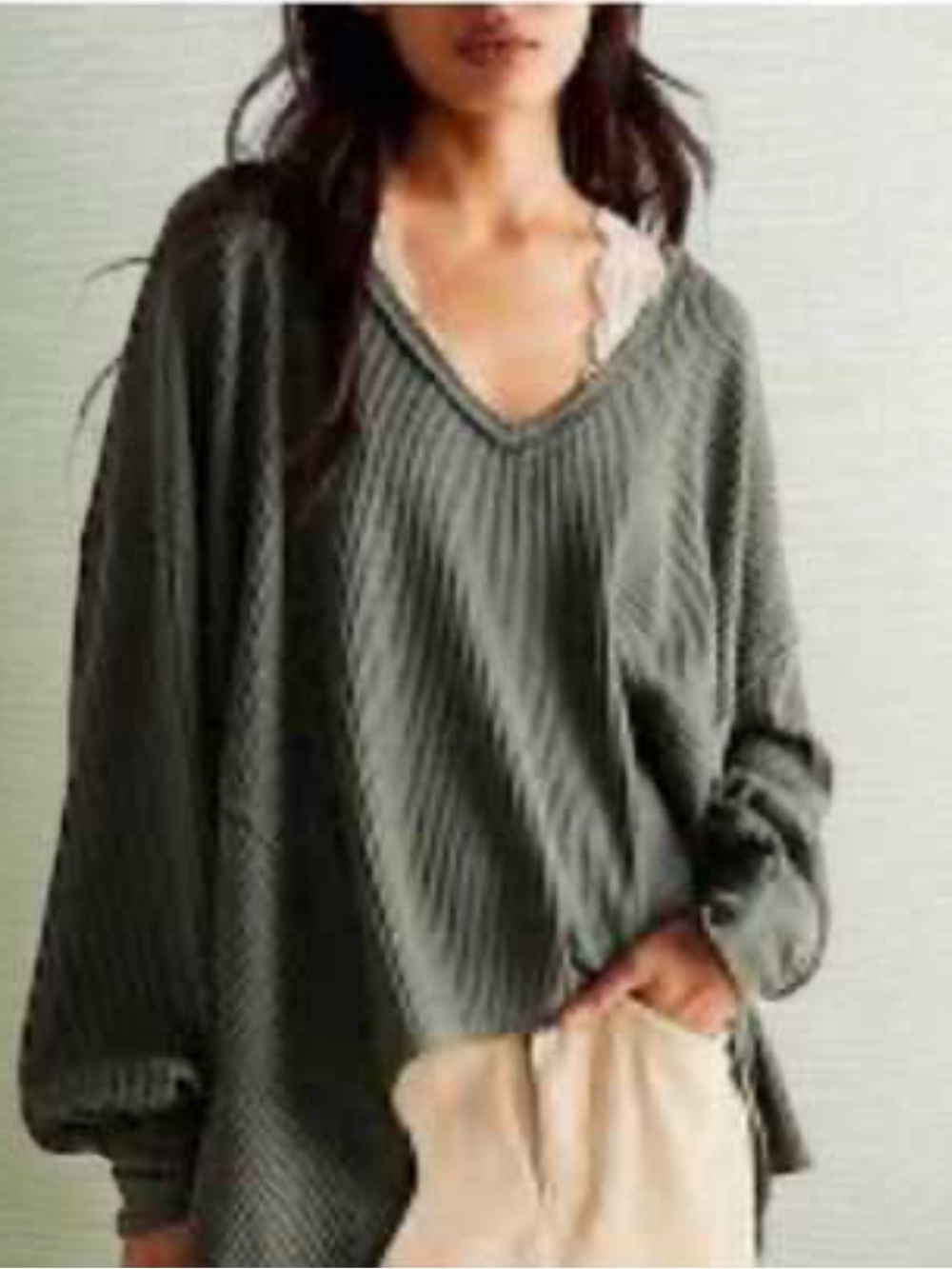 Free People Gem Coraline Oversized V-Neck Sweater - green color